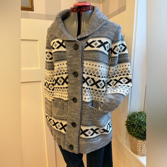 Wool Blend Cottage Fisherman Style Patterned Knit Cardigan Size Small - Picture 3 of 8